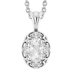 Pendentif Véritable diamant ovale taille ancienne mine en or blanc 14 carats 4.50 carats