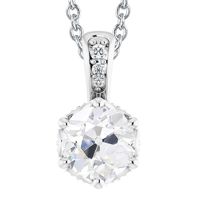 Pendentif Véritable diamant rond taille ancienne mine de 4.50 carats serti de griffes 14K