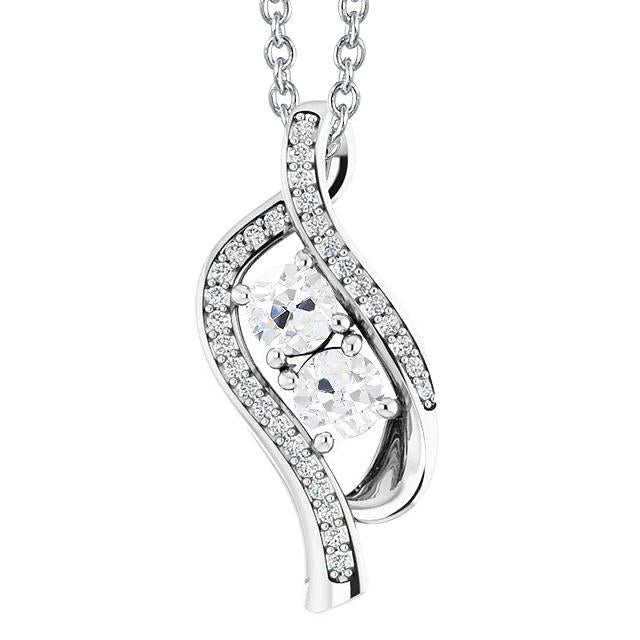 Pendentif Véritable diamant rond taille vieille mine style deux pierres 3.50 carats