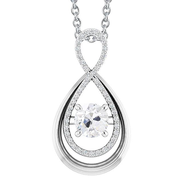 Pendentif Véritable diamant taille ancienne en or 14 carats avec chaîne style infini de 2.50 carats