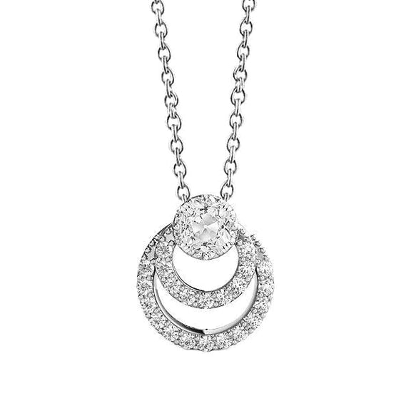 Pendentif cercle en or blanc avec Réel diamant rond et taille coussin