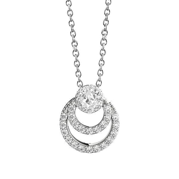 Pendentif cercle halo en or blanc avec Naturel diamant rond et taille poire