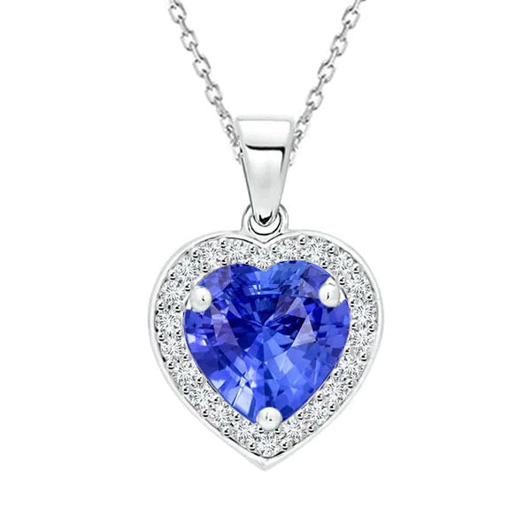 Pendentif coeur saphir bleu clair et diamant Halo pour femme 5.50 Carats