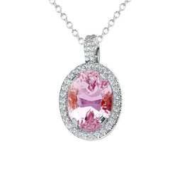 Pendentif collier femme diamant naturel rose Kunzite en or 14 carats 16 ct.