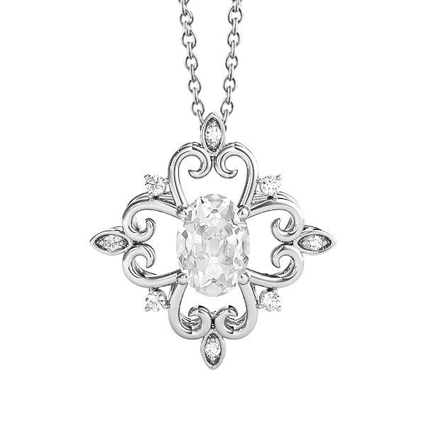 Pendentif de style antique en Réel diamant taille ronde et ovale