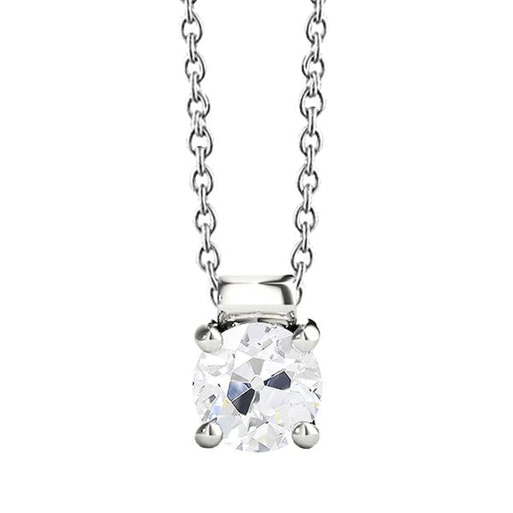 Pendentif en or 14K avec Naturel diamants et chaîne sertie de griffes rondes taille ancienne 2 carats