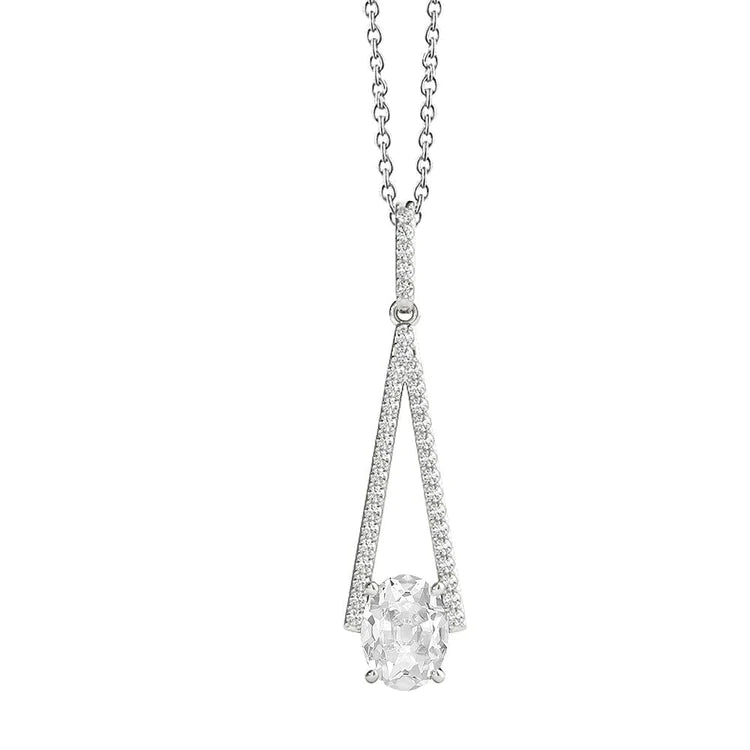 Pendentif forme v Authentique diamant taille ovale or blanc 2 carats