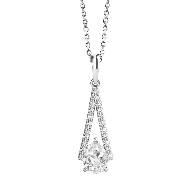 Pendentif forme v or blanc Naturel diamant rond et poire 2 carats