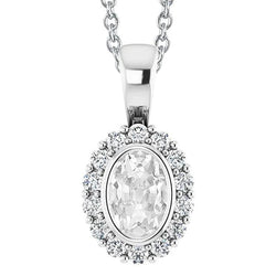 Pendentif halo de Authentique diamants taille ovale 5 carats en or blanc