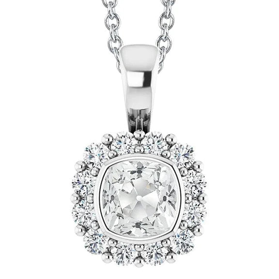 Pendentif halo de Naturel diamants taille coussin de 7.50 carats en or blanc