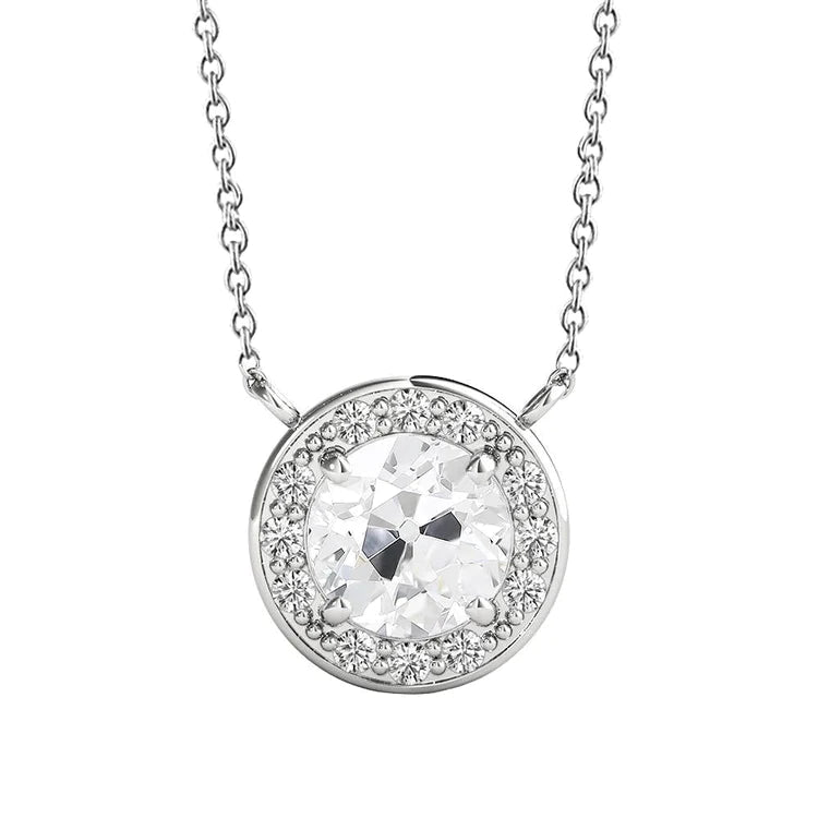 Pendentif halo en or blanc serti de Authentique diamants ronds