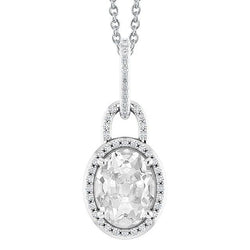 Pendentif halo rond et ovale en Véritable diamant taille ancienne avec chaîne 4.50 carats