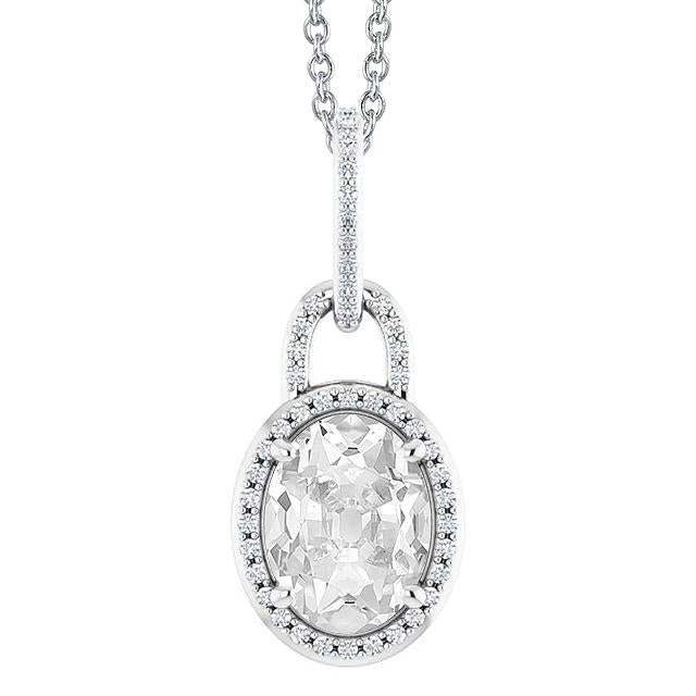 Pendentif halo rond et ovale en Véritable diamant taille ancienne avec chaîne 4.50 carats