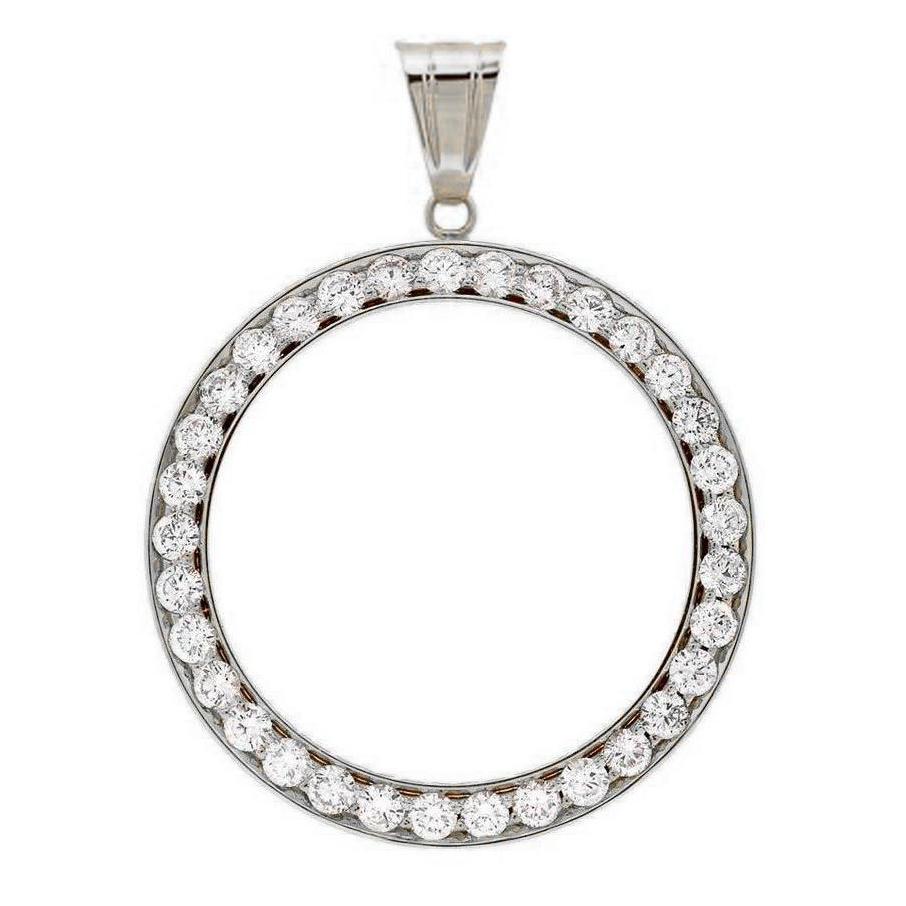 Pendentif lunette Réel diamant demi-dollar or blanc 1 ct (pièce non incluse)