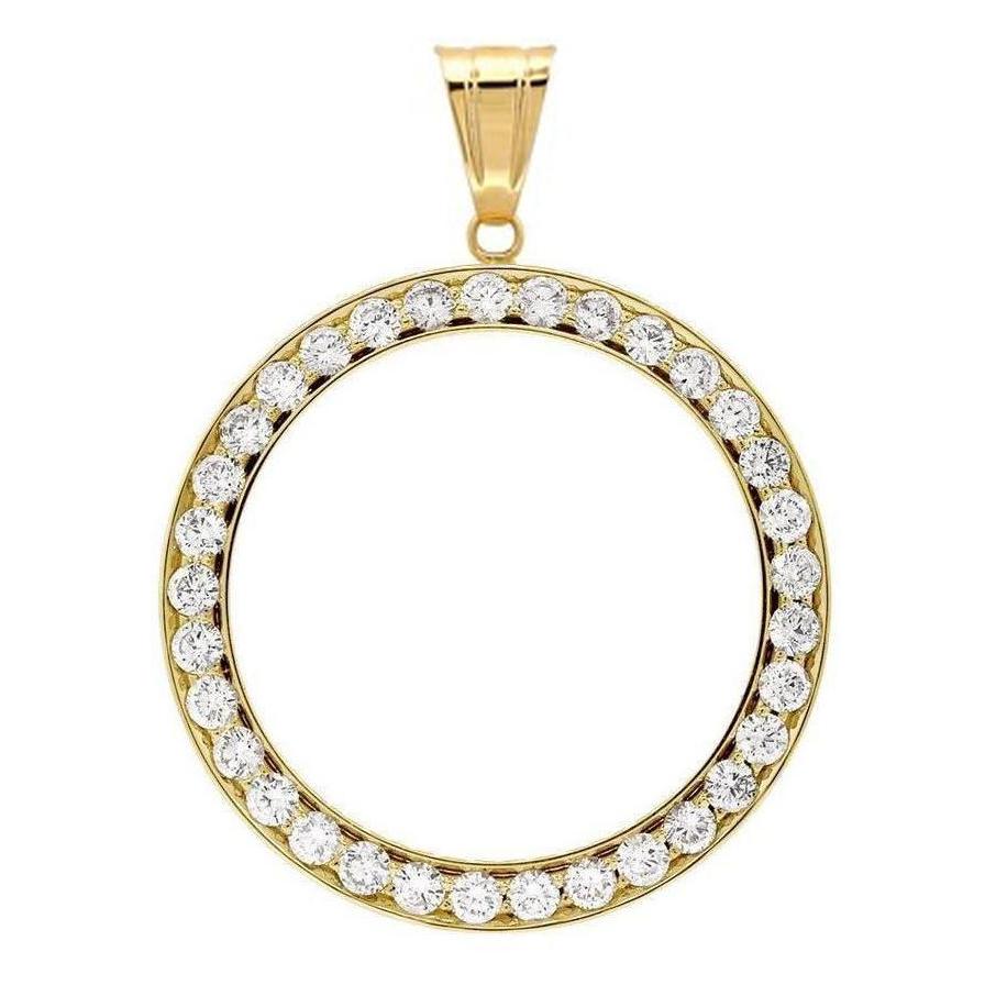 Pendentif lunette Véritable diamant dollar en or jaune 3 carats (pièce non incluse)