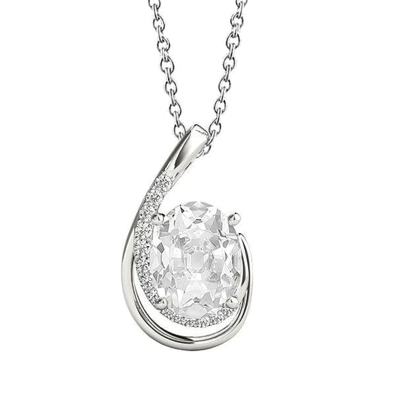 Pendentif or blanc 4 carats Réel diamants ronds et ovales