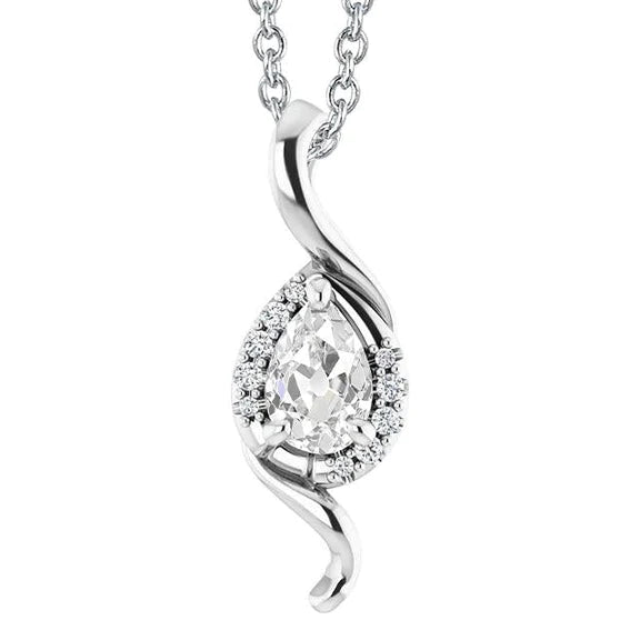Pendentif or blanc Authentique diamant taille poire style torsadé