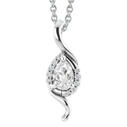 Pendentif or blanc Authentique diamant taille poire style torsadé