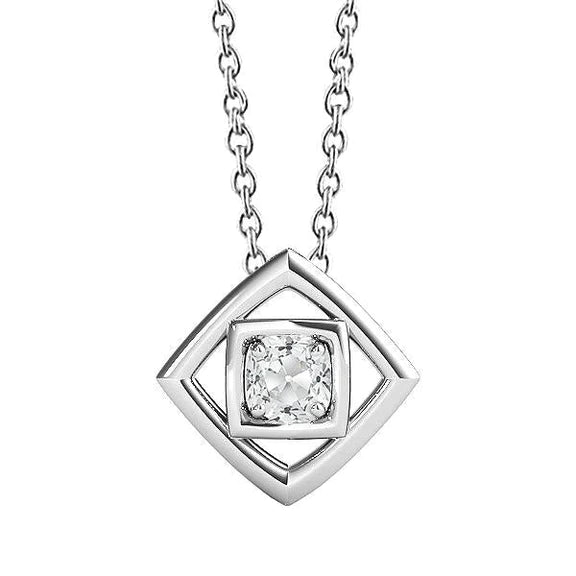 Pendentif or blanc Réel diamant taille coussin 1 carat