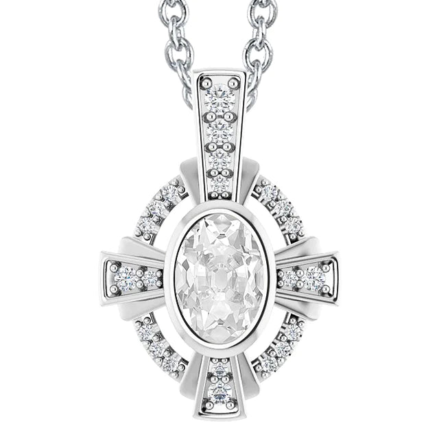 Pendentif ovale Vieux mineur Réel Diamond Slide avec chaîne lunette sertie 5 carats