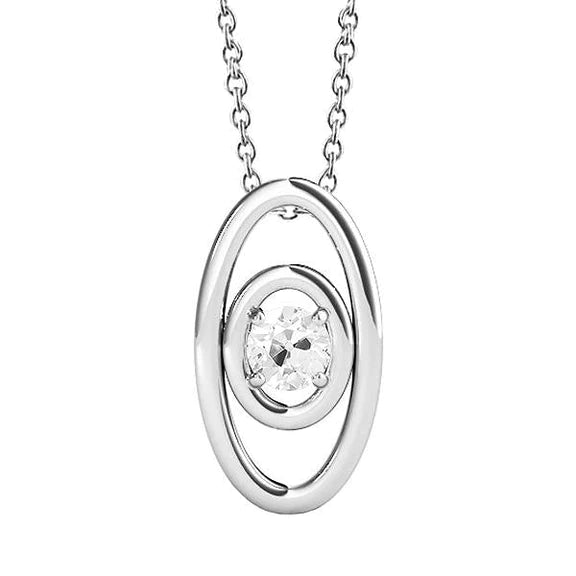 Pendentif ovale en or blanc avec Authentique diamant rond de 1 carat