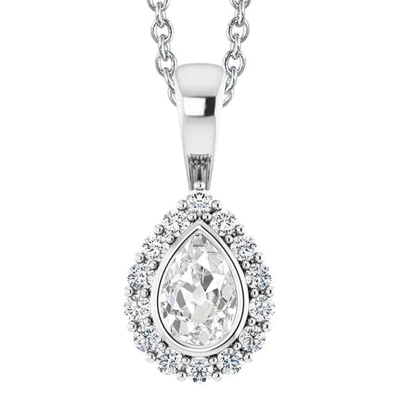 Pendentif poire et halo de Authentique diamants ronds