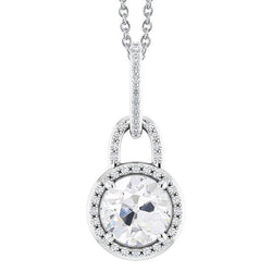 Pendentif rond ancienne mine Cut 3 Carats Halo Lock Naturel Diamond avec chaîne en or