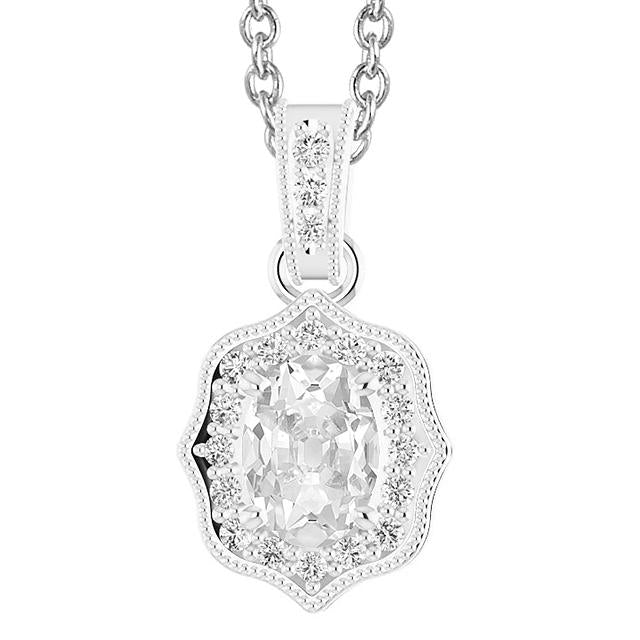 Pendentif rond et ovale Vieux mineur Halo Naturel Diamond 4.50 Carats Or Blanc 14K