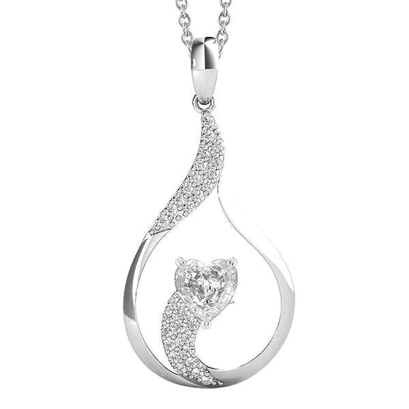 Pendentif serti double griffe Authentique diamant rond et taille coeur