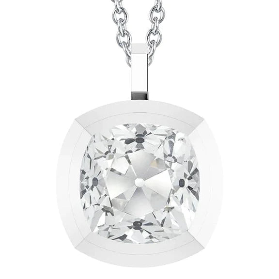 Pendentif solitaire Authentique diamant taille coussin 5 carats en or blanc