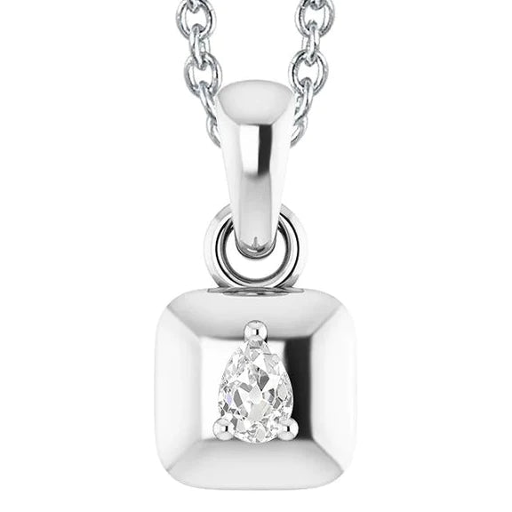 Pendentif style carré Authentique diamant taille poire en or blanc