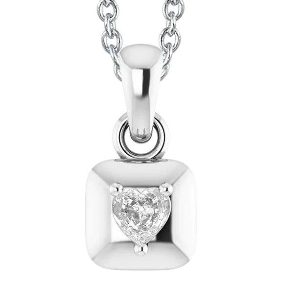 Pendentif style carré Naturel diamant en forme de cœur en or blanc