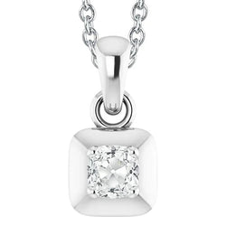 Pendentif style carré Réel diamant taille coussin en or blanc