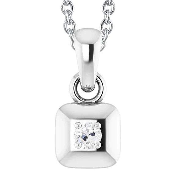 Pendentif style carré or blanc Authentique diamant rond