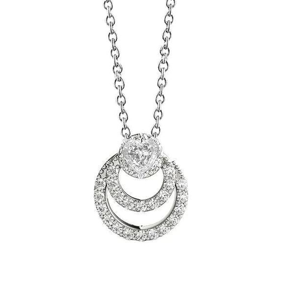 Pendentif style cercle en or blanc avec Réel diamants taille ronde et coeur