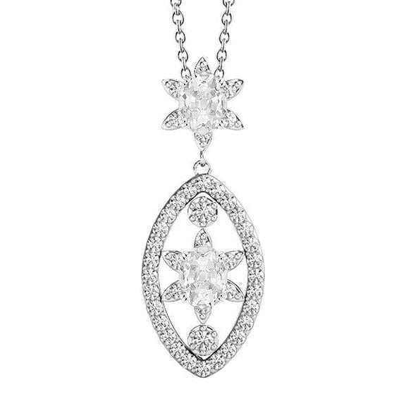 Pendentif style fleur en or blanc Naturel diamant taille ronde et ovale