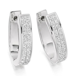 Petite Boucle D'oreille Avec Réel Diamant Taille Princesse De 3,80 Carats En Or Blanc 14K