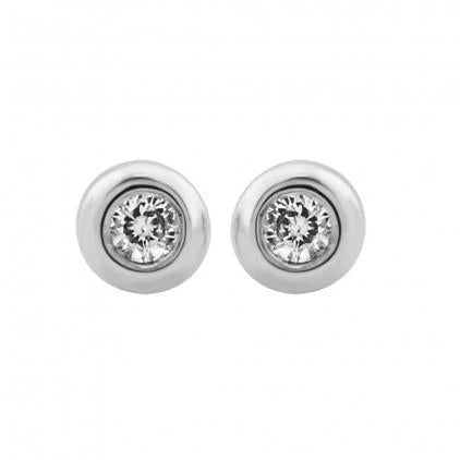 Petites Boucles D'oreilles Réel Diamant Rondes 0.60 Ct En Or Blanc 14K