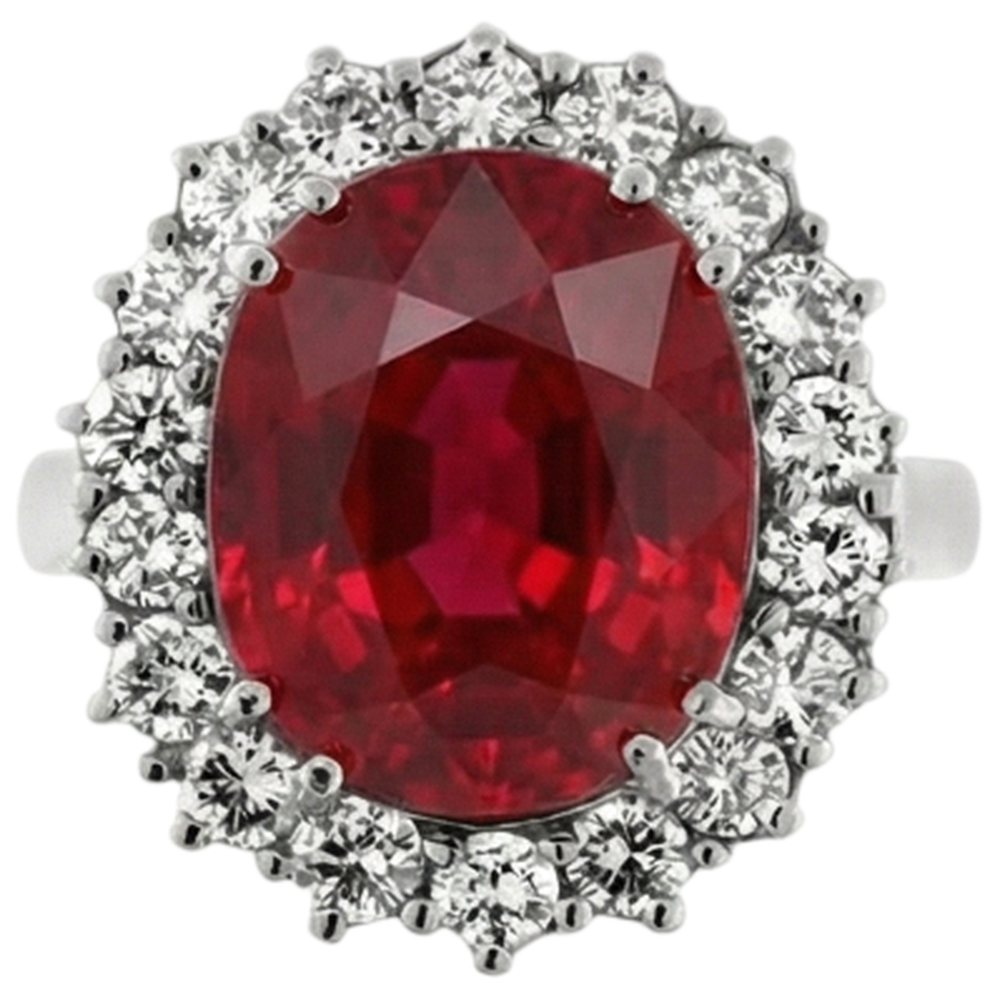 Pierre gemme rubis rouge de forme ovale avec bague en diamant en or blanc 14K 10.50 ct