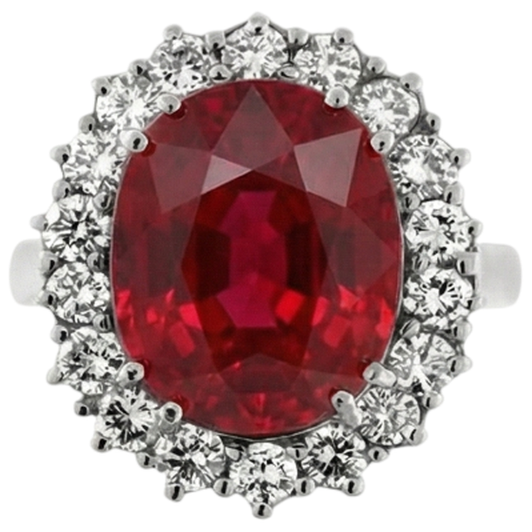 Pierre gemme rubis rouge de forme ovale avec bague en diamant en or blanc 14K 10.50 ct