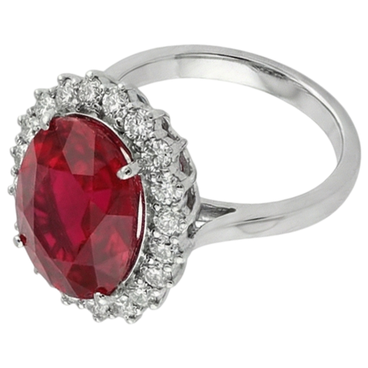 Pierre gemme rubis rouge de forme ovale avec bague en diamant en or blanc 14K 10.50 ct