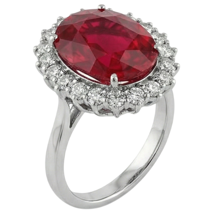 Pierre gemme rubis rouge de forme ovale avec bague en diamant en or blanc 14K 10.50 ct