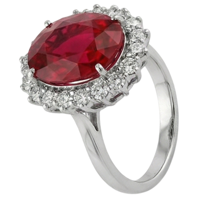 Pierre gemme rubis rouge de forme ovale avec bague en diamant en or blanc 14K 10.50 ct