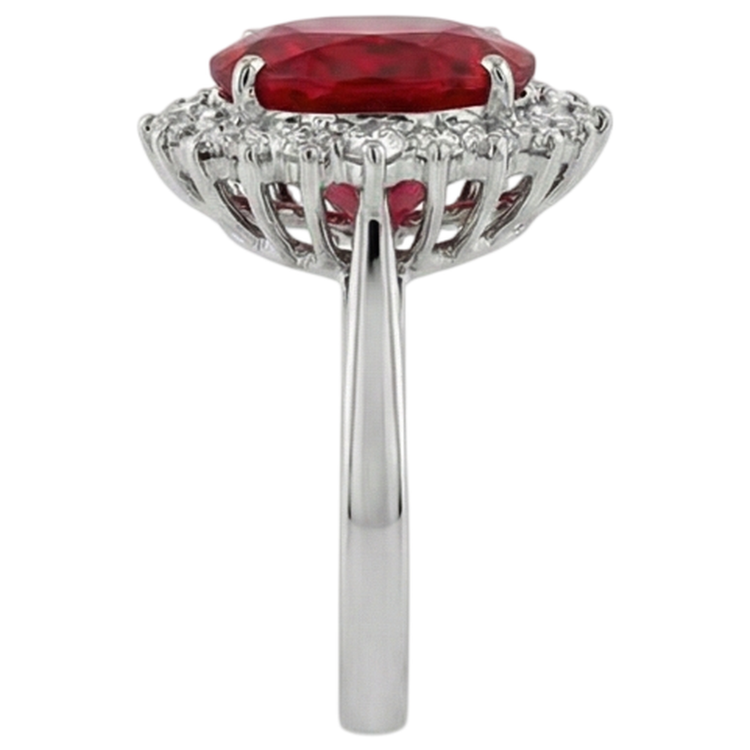 Pierre gemme rubis rouge de forme ovale avec bague en diamant en or blanc 14K 10.50 ct