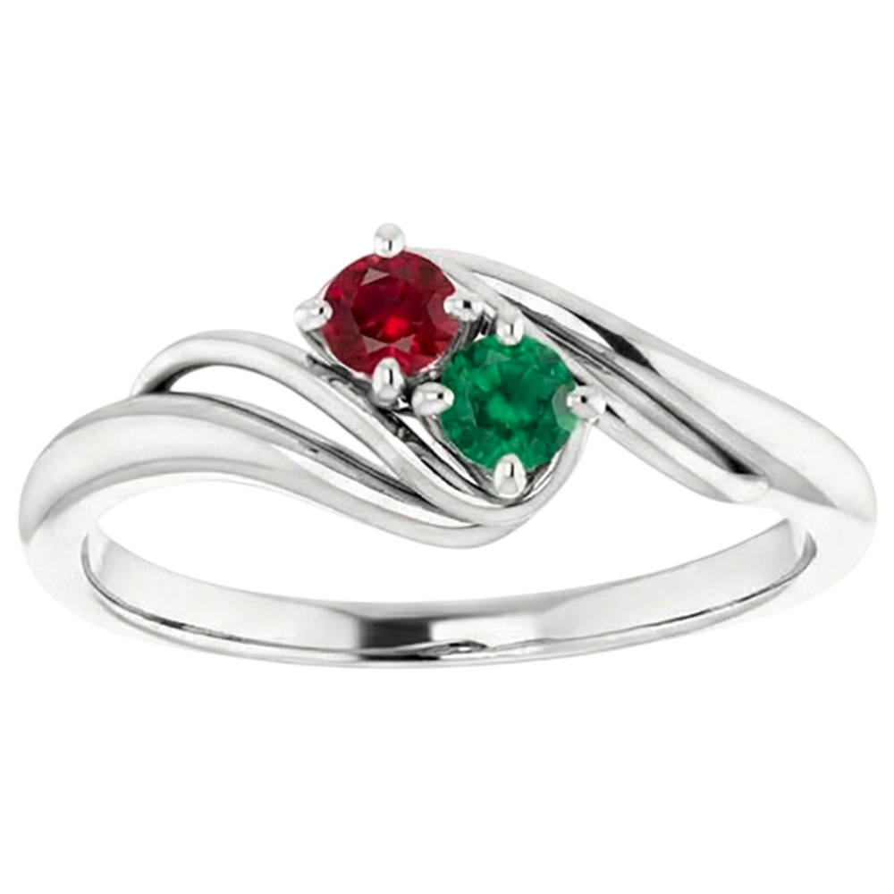 Pierres d'émeraude et de rubis Bague 1 carat Bypass Shank Or blanc 14K