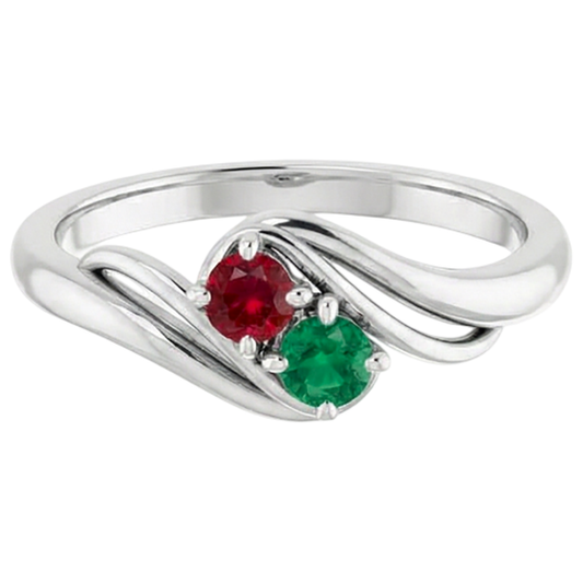 Pierres d'émeraude et de rubis Bague 1 carat Bypass Shank Or blanc 14K