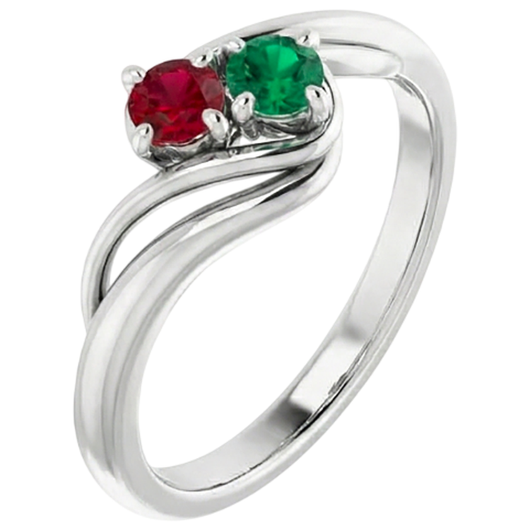 Pierres d'émeraude et de rubis Bague 1 carat Bypass Shank Or blanc 14K
