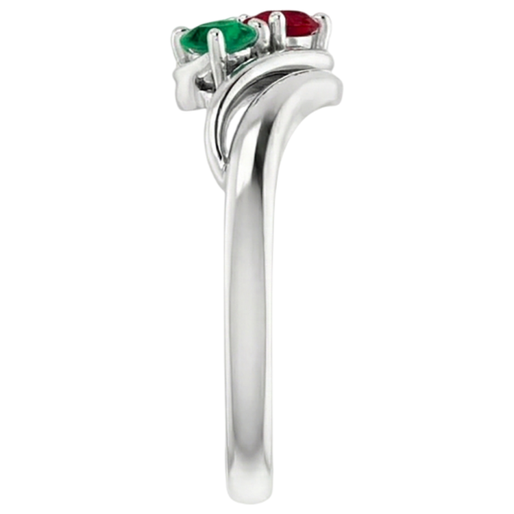 Pierres d'émeraude et de rubis Bague 1 carat Bypass Shank Or blanc 14K