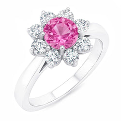 Pink Sapphire And Round Diamonds 3.60 Ct Wedding Ring White Gold 14K
