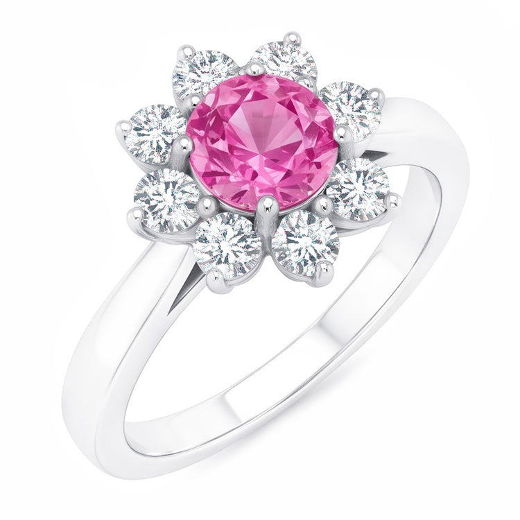 Pink Sapphire And Round Diamonds 3.60 Ct Wedding Ring White Gold 14K